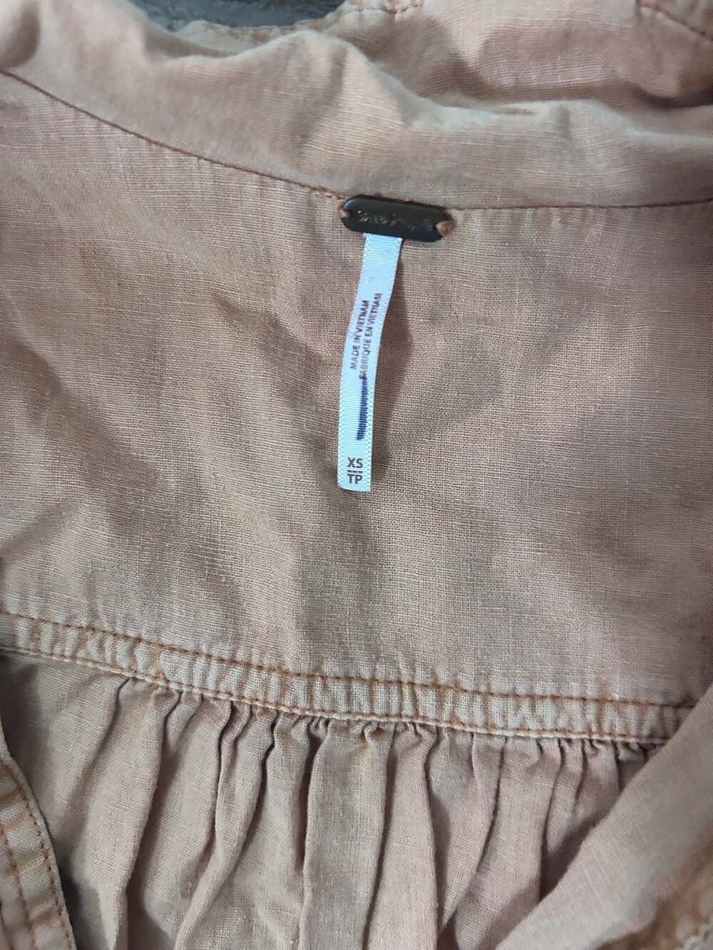 Free People Safari Babe Orange Puff Short Sleeve Button Down Top xs - Picture 3 of 6
